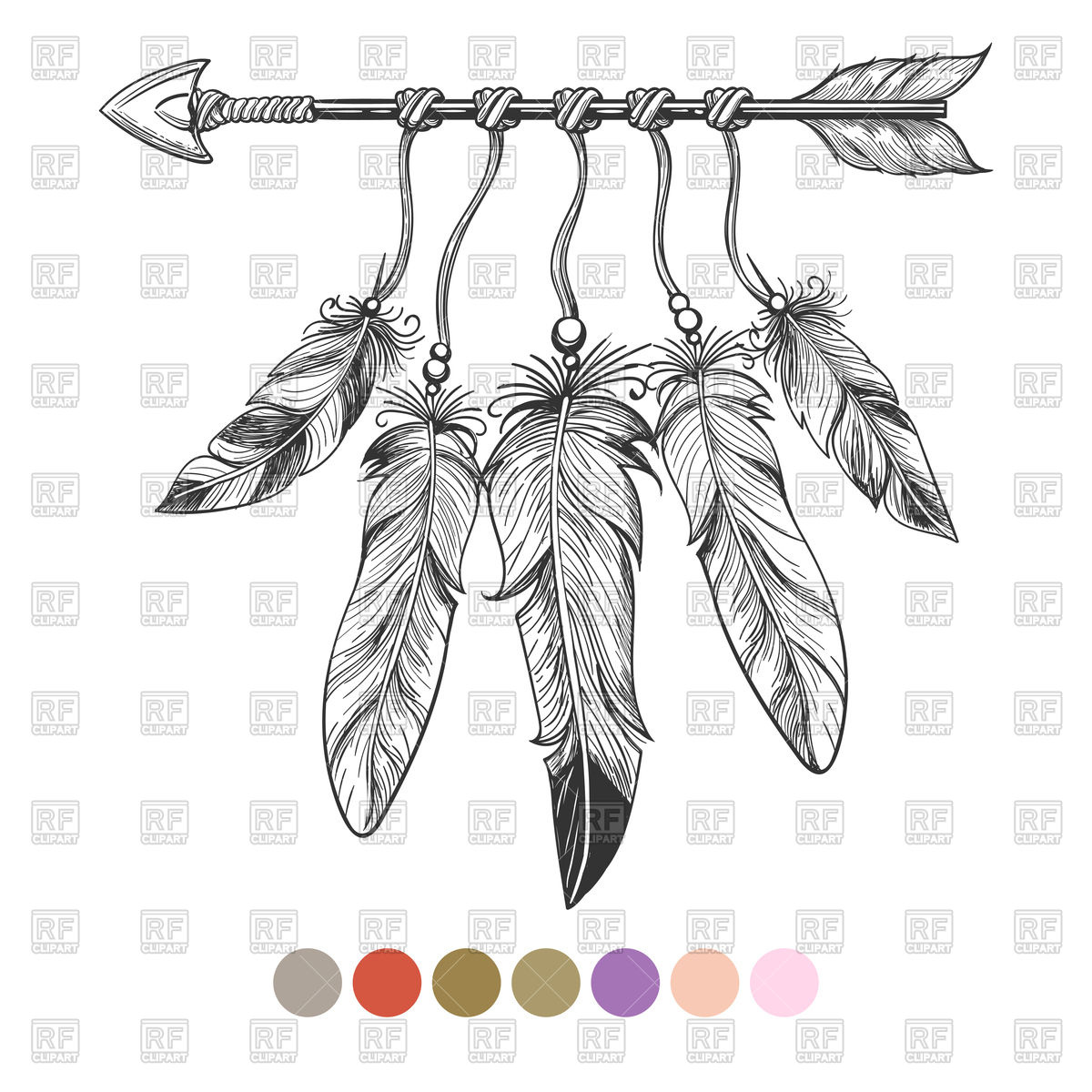 1200x1200 Hand Drawn Boho Element. Arrow And Feathers. Vector Image Vector