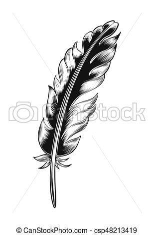 309x470 Vintage Black Feather. Vintage Black Feather Isolated On White