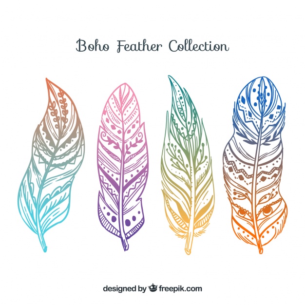 626x626 Ai] Collection Of Colored Boho Feathers Vector Free Download