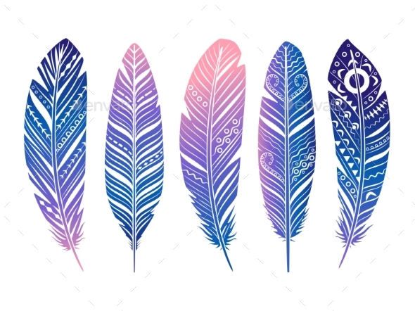 590x442 Color Feathers Vector Set By Ssstocker Graphicriver