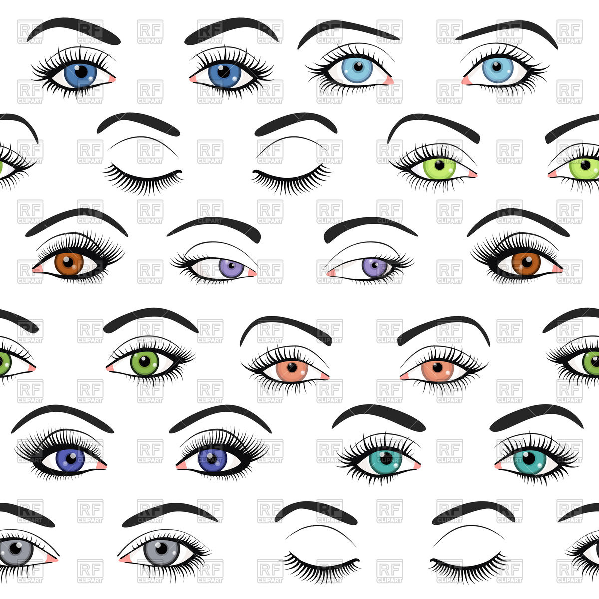 1200x1200 Set Of Female Eyes And Brows Seamless Pattern Vector Image