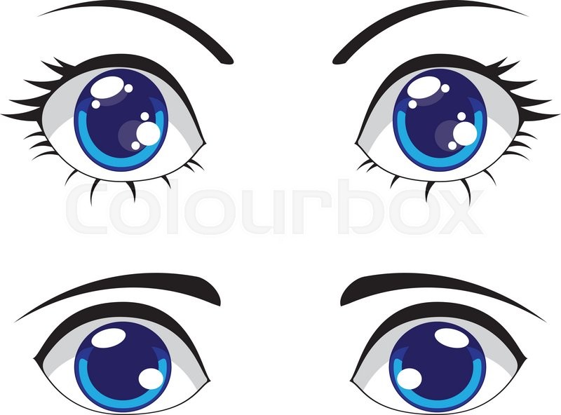 800x592 Big Cartoon Eyes Of Blue Color, Female And Male Eyes. Stock