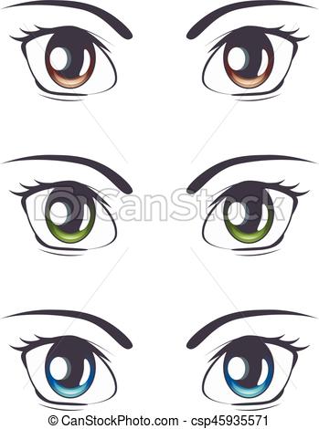349x470 Cartoon Female Eyes Set. Collection Of Cartoon Female Eyes