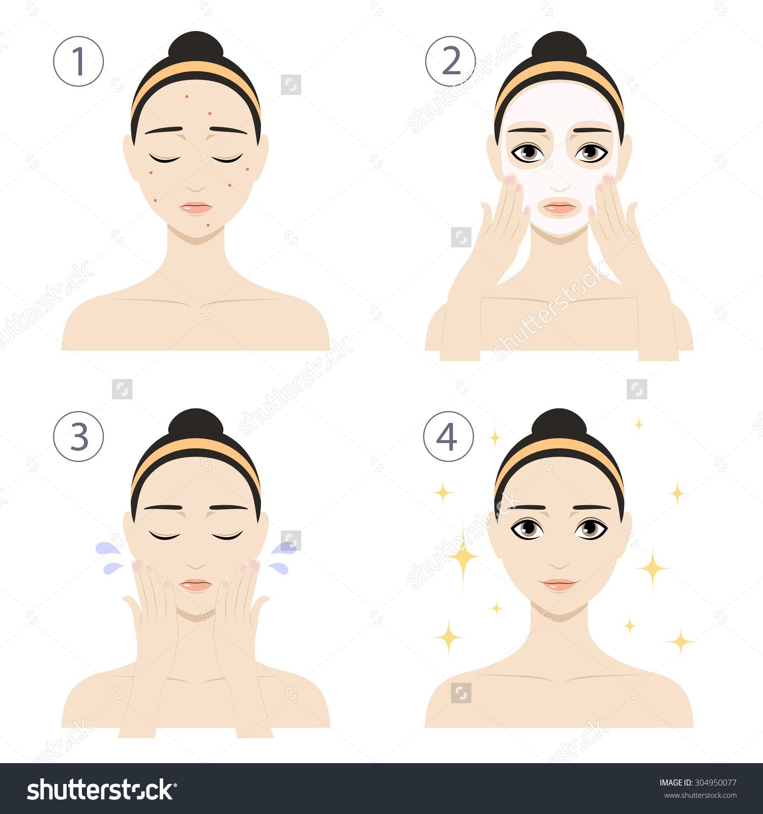 1500x1600 Icon Set For Skincare Infographic. Vector Set With Woman Washing