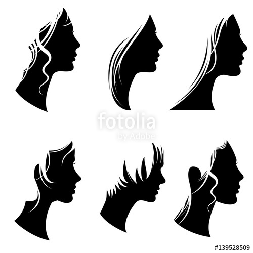 500x500 Beautiful Woman Portraits, Fashion Female Faces, Vector Silhouette