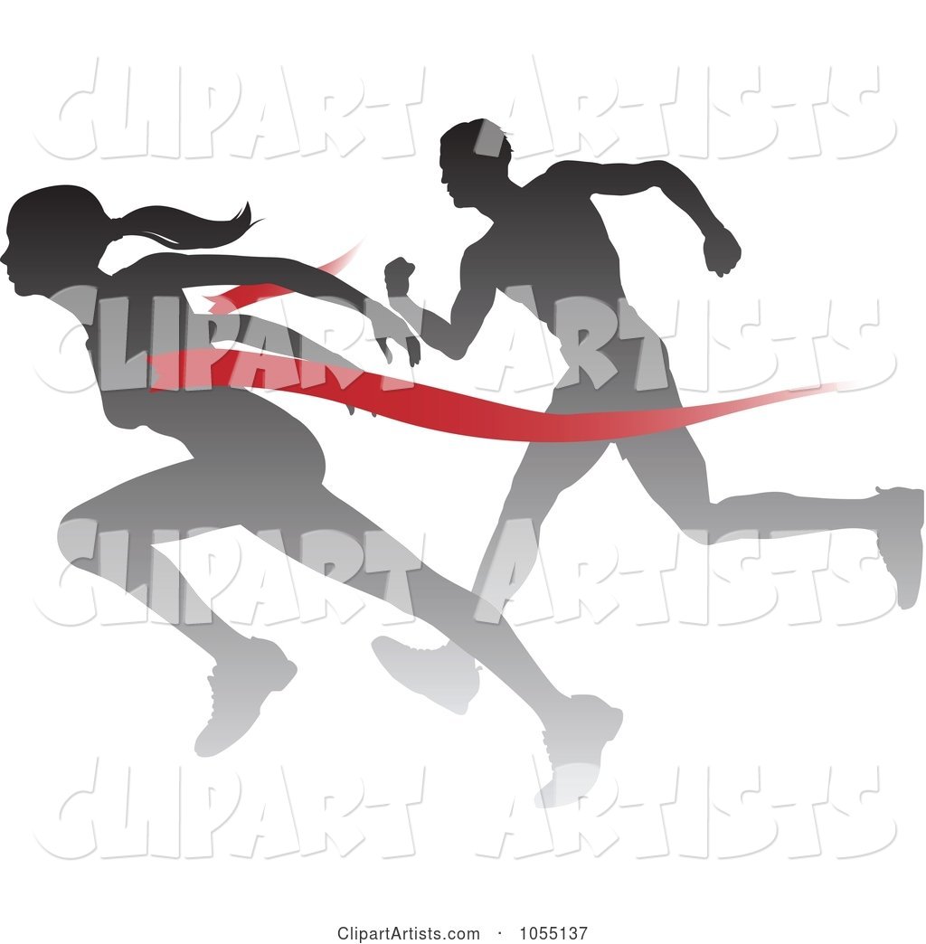 1024x1044 Silhouetted Female Runner Beating A Man To The Finish Line Clipart