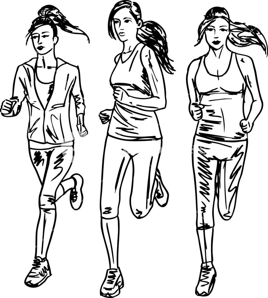 898x1000 Sketch Of Women Marathon Runners. Vector Illustration Royalty Free