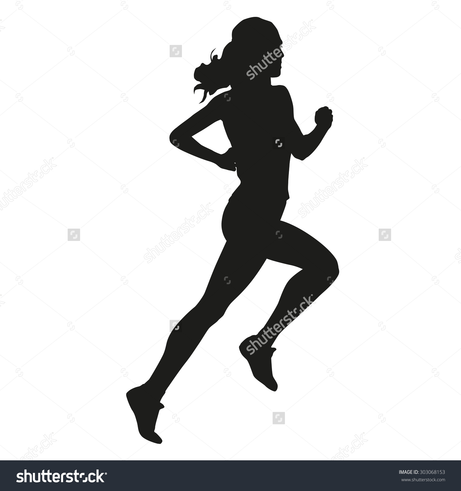 1500x1600 Clipart Image Of A Silhouette Of A Young Woman Jogging. Silhouette