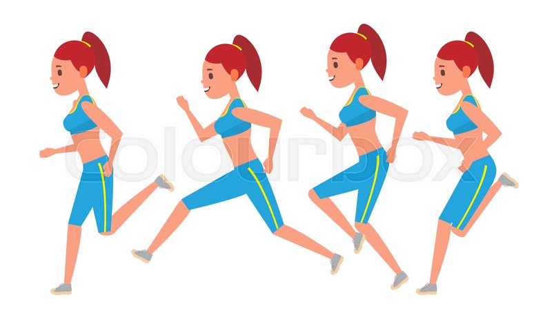 800x450 Female Running Vector. Animation Frames Set. Sport Athlete Fitness