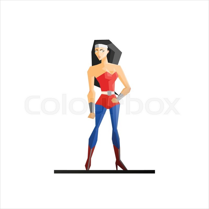 800x800 Female Superhero Flat Vector Illustration. Strong Hero Woman In A