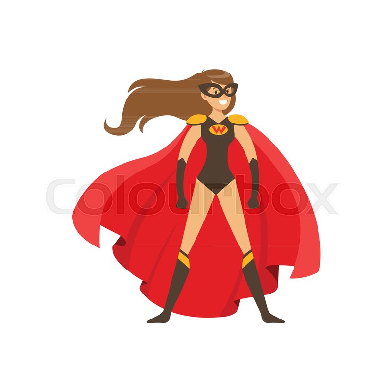 800x800 Female Superhero In Classic Comics Black Costume With Red Cape And