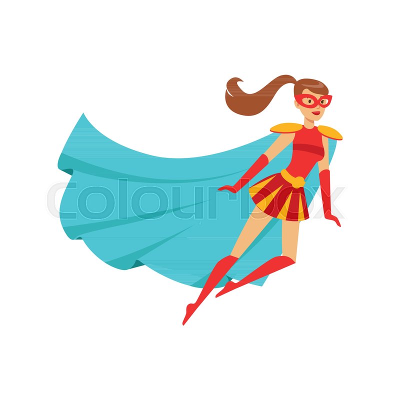 800x800 Female Superhero In Classic Comics Costume With Blue Cape, Red