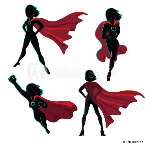 500x500 Female Superhero Silhouette Action Poses Collection. Eps 10 Vector