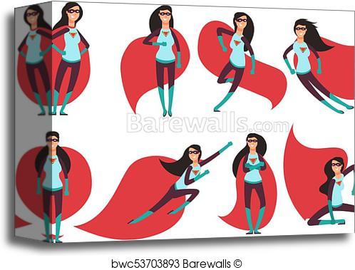 498x379 Canvas Print Of Comic Superwoman Actions In Different Poses
