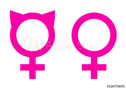 500x355 Female Solidarity Symbols Icons. Pink Cat Ears And Venus Sign