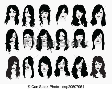 450x360 Vector Set Of Female Hair Styles With Beautiful Face.