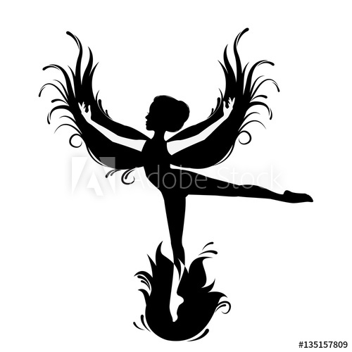 500x500 Black Silhouette Of Woman Phoenix Bird. Red Fenix. Symbol Of