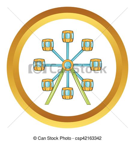 450x470 Ferris Wheel Vector Icon In Golden Circle, Cartoon Style Isolated