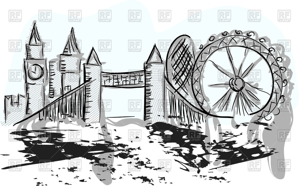 1200x747 London Skyline With Tower Bridge, Big Ben And Ferris Wheel Vector