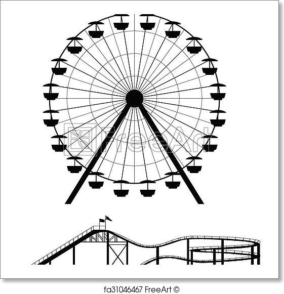 561x581 Free Art Print Of Ferris Wheel And Roller Coaster Silhouette