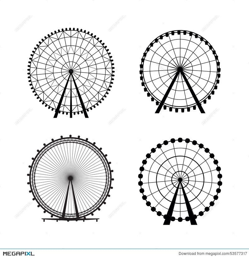 800x830 Ferris Wheel From Amusement Park, Vector Silhouette Illustration