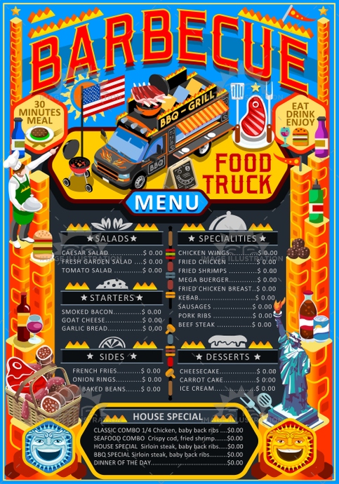 483x690 Food Truck Menu Street Food Grill Bbq Festival Vector Poster