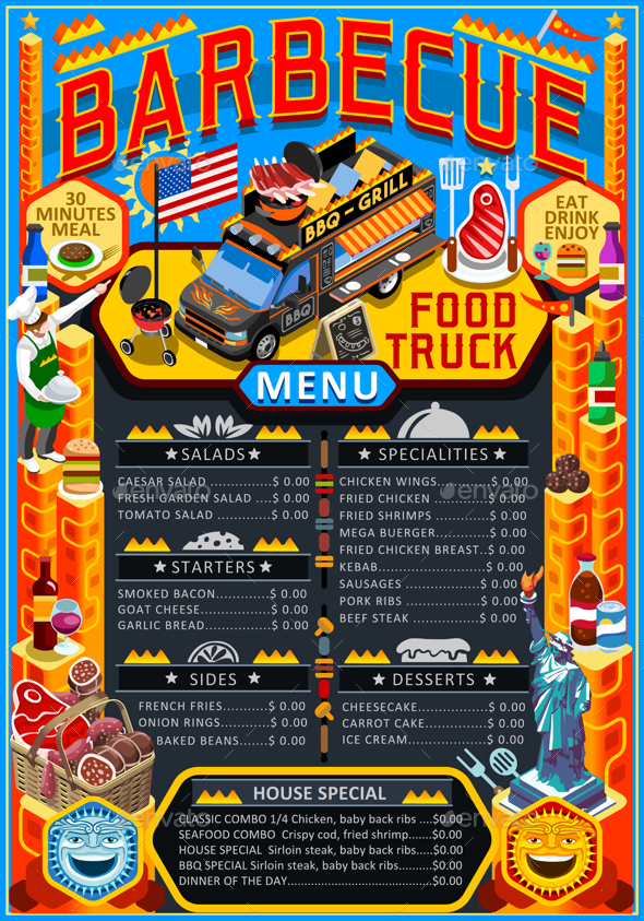590x843 Food Truck Menu Street Food Grill Bbq Festival Vector Poster By
