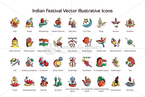 479x319 Royalty Free Indian Festival Vector Illustrative Linear Icons Vecras