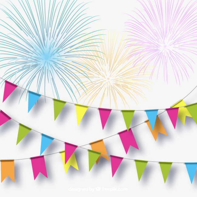 650x651 Color Festive Fireworks And Pull Flag Background Vector, Fireworks