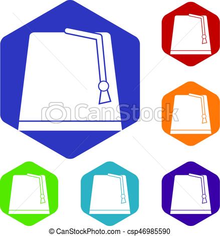 439x470 Turkish Fez Icons Set Hexagon Isolated Vector Illustration.