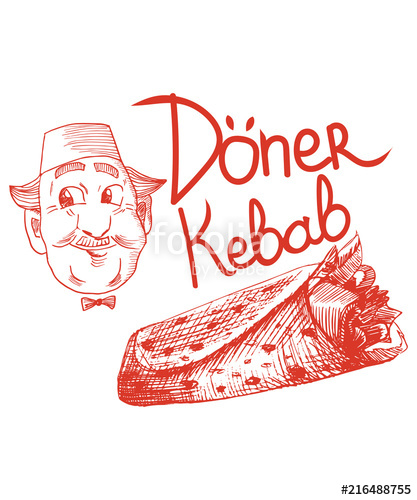 417x500 Doner Kebab Pencil Drawn Vector Illustration Turkish Chef With