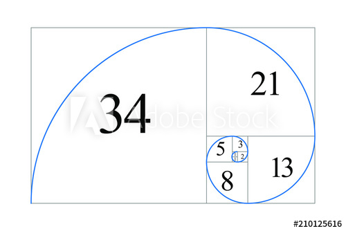 500x334 Golden Ratio. Fibonacci Number. Geometric Shapes. Logo. Vector