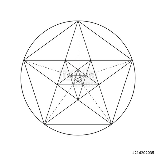 500x500 Pentagram. Pentagonal Star. Golden Section. Fibonacci Number