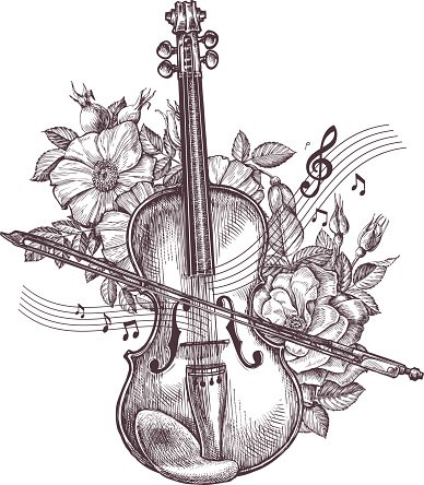 388x444 Vintage Hand Drawn Retro The Violin And Vector Premium Clipart