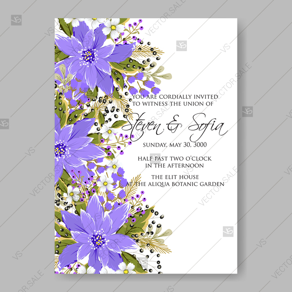 600x600 Floral Chrysanthemum Wedding Invitation Vector Template Card In