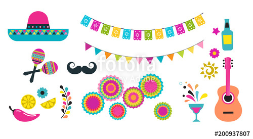 500x275 Mexican Fiesta, Cinco De Mayo, Birthday Elements And Icons Stock