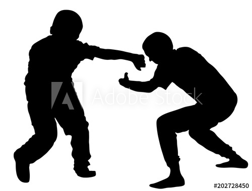 500x380 Two Boys Fighting Vector Silhouette. Two Young Brothers Fight