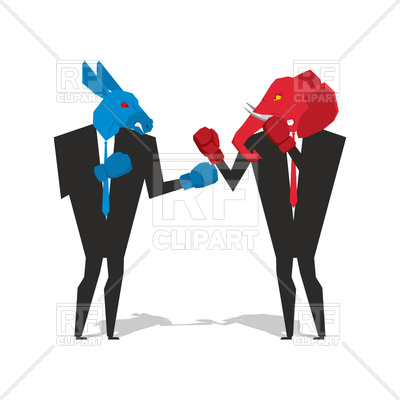 400x400 Donkey And Elephant Boxing, Democrat And Republican Fight Vector