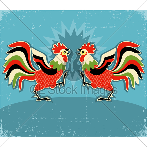 500x500 Rooster Fight.vector Color Illustration Background Gl Stock Images