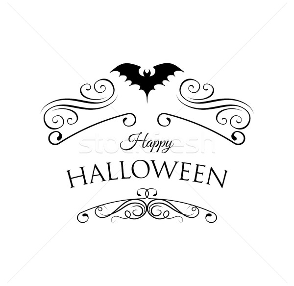 600x583 Happy Halloween Greeting Card. Vector Illustration. Bat Filigree