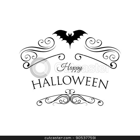 450x452 Happy Halloween Greeting Card. Vector Illustration. Bat Filigree