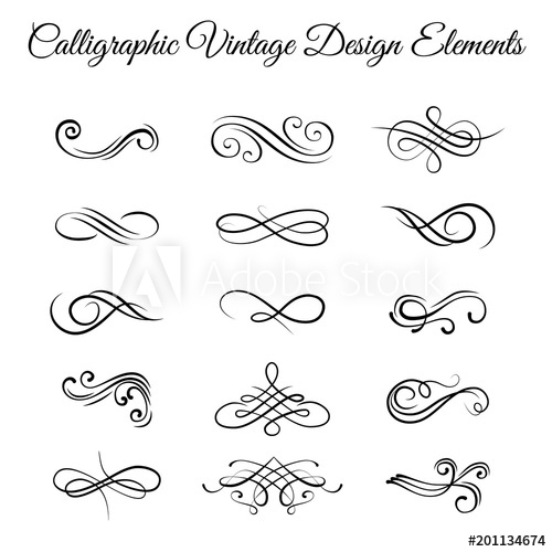 500x500 Swirly Line Curl Scroll Elements Set. Flourish Vintage