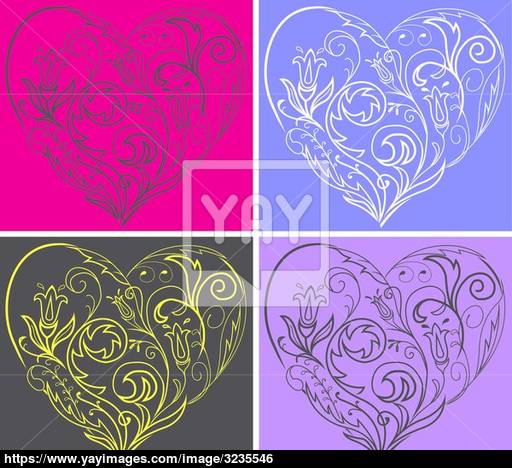 512x468 Set Filigree Hearts Vector