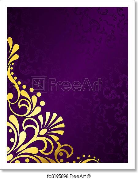 450x580 Free Art Print Of Purple Background With Gold Filigree, Vertical