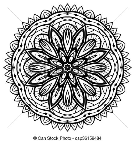 450x470 Oriental Filigree Mandala. Round Vector Design Element Of Black