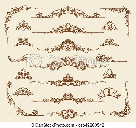 450x424 Royal Victorian Filigree Design Elements. Vector Retro Queen