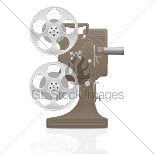 500x500 Old Retro Vintage Movie Film Projector Vector Illustration Gl