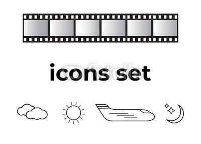 400x286 Vector Icons Set. Air And Key Icon. Name Tag And Film Roll Vector