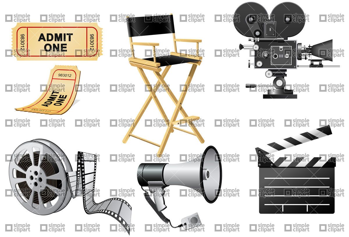 1200x814 Megaphone, Movie Camera And Film Slate Vector Image