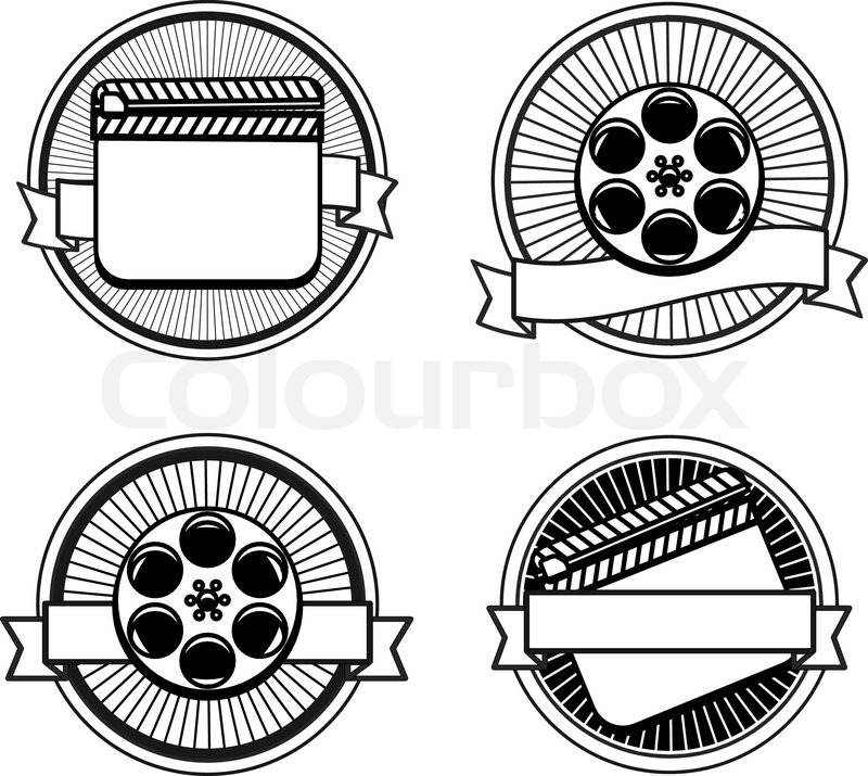 800x715 Black And White Movie Stamps Icons Slate And Reel Stock Vector